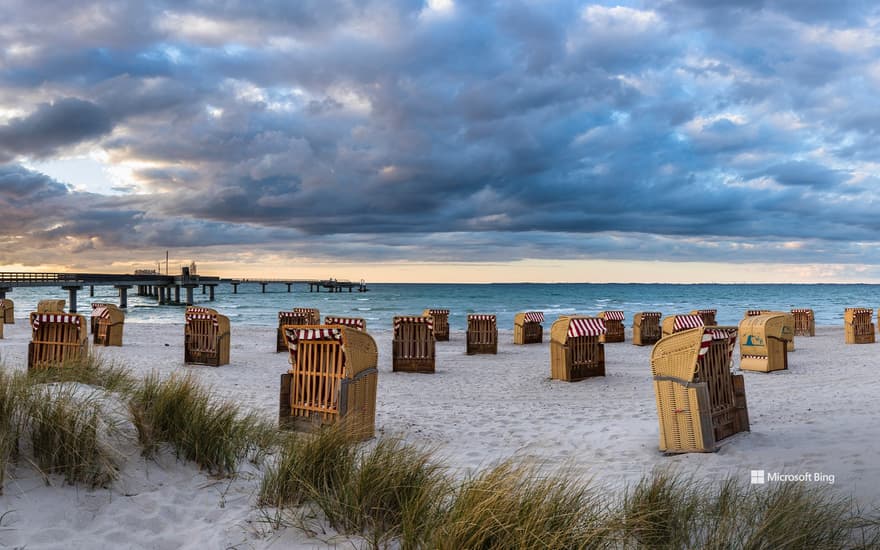 Beach chairs on Steinwarder in Heiligenhafen, Schleswig-Holstein, Germany
