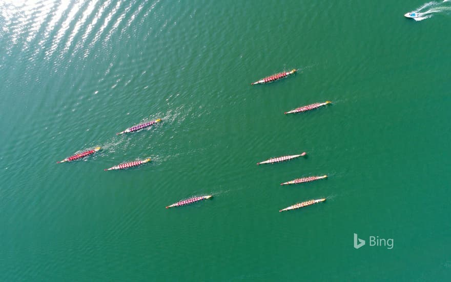 [Today's Dragon Boat Festival] 12 dragon boats participating in the Xiangyang Dragon Boat Race, Xiangyang City, Hubei Province, China