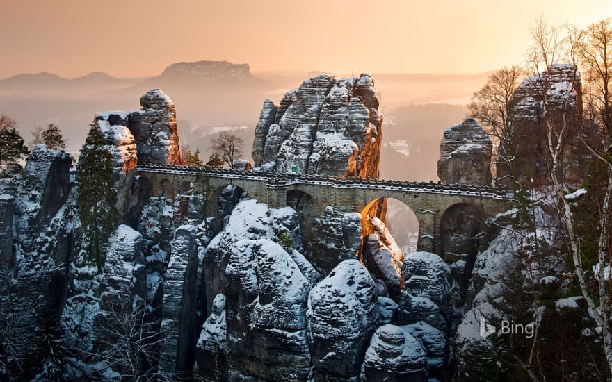 Bastei Bridge above the Elbe river in Saxon Switzerland National Park, Germany