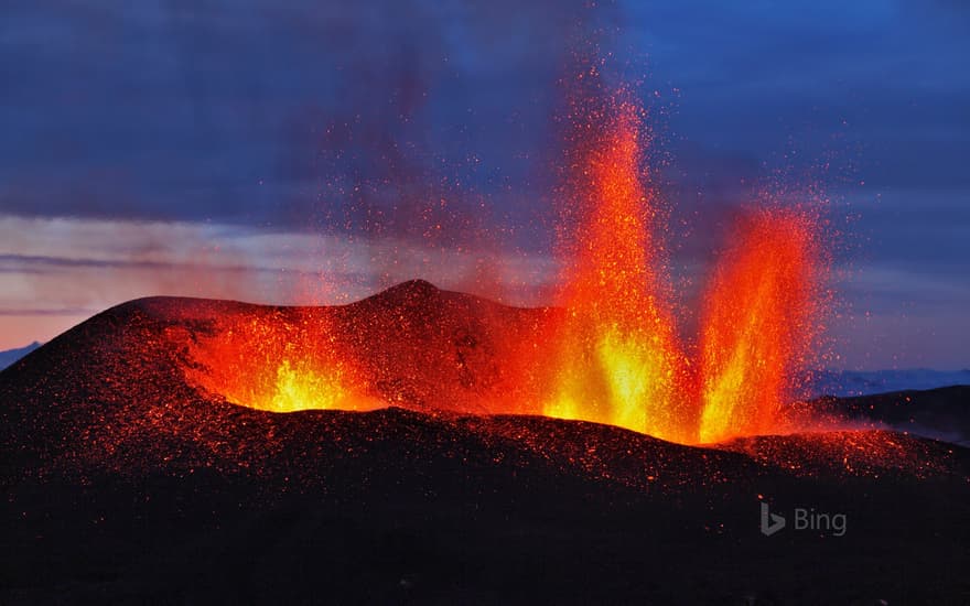 The eruption of Eyjafjallajökull at Fimmvörðuháls Pass in Iceland