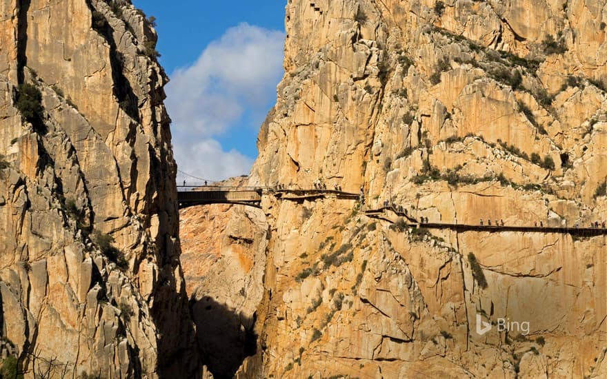 Visitors on El Caminito del Rey in the province of Málaga, Spain