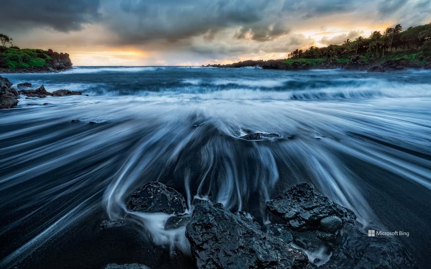 Black sand beach at Wai'anapanapa State Park, Maui, Hawaii