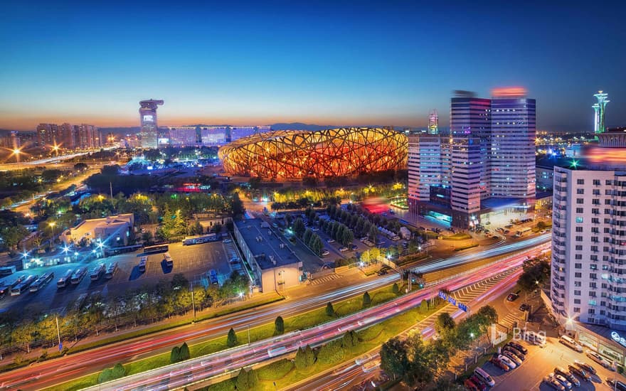 Asian Games Village at night, Beijing